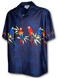 [Plus Size] Pacific Legend Parrot Navy Cotton Men&#39;s Border Hawaiian Shirt