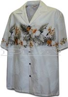 [Plus Size] Pacific Legend Hibiscus White Cotton Men's Border Hawaiian Shirt
