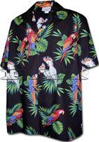 [Plus Size] Pacific Legend Parrot Black Cotton Men's Hawaiian Shirt
