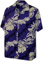 [Plus Size] Pacific Legend Monstera Purple Cotton Men's Hawaiian Shirt