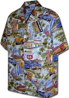 [Plus Size] Pacific Legend Route 66 Blue Cotton Men's Hawaiian Shirt