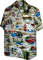 [Plus Size] Pacific Legend Route 66 Khaki Cotton Men's Hawaiian Shirt