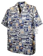 [Plus Size] Pacific Legend Tapa Navy Cotton Men's Hawaiian Shirt