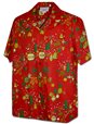 Pacific Legend Christmas Ornament Red Cotton Men&#39;s Hawaiian Shirt