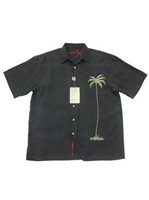 Bamboo Cay メンズアロハシャツ [シングルパーム/ブラック/モダール/ポリエステル]
