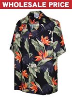 [Wholesale] Pacific Legend Bird of Paradise Black Cotton Men's Hawaiian Shirt