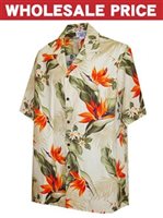 [Wholesale] Pacific Legend Bird of Paradise Cream Cotton Men's Hawaiian Shirt