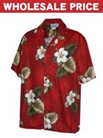 [Wholesale] Pacific Legend Hibiscus Red Cotton Men's Hawaiian Shirt