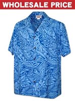 [Wholesale] Pacific Legend Monstera Plumeria Blue Cotton Men's Hawaiian Shirt