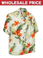 [Wholesale] Pacific Legend Bird of Paradise Cream Cotton Women's Hawaiian Shirt