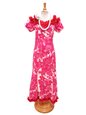 Royal Hawaiian Creations Hibiscus Panel Pink Poly Cotton Hawaiian Jenny Ruffle Long Muumuu Dress