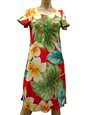 Paradise Found Plumeria Beauty Red Rayon Hawaiian A-Line with sleeves Short Dress
