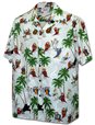 Pacific Legend Parrot &amp; Palm Tree White Cotton Men&#39;s Hawaiian Shirt