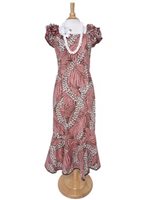 [Exclusive] Anuenue Pua Kenikeni Lei Coral Brown Poly Cotton Hawaiian Frill Puff Mermaid Long Dress