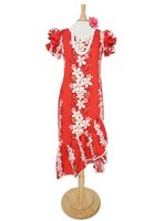 Two Palms Vintage Plumeria Red Cotton Hawaiian Long Muumuu Dress