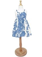 Royal Hawaiian Creations Hibiscus Panel Blue Poly Cotton Girls Hawaiian Elastic Dress with Zipper