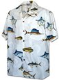 Pacific Legend Fish White Cotton Men&#39;s Hawaiian Shirt
