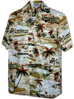 Pacific Legend Golf Khaki Cotton Men's Hawaiian Shirt