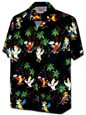 Pacific Legend メンズアロハシャツ [ハワイアンパーティーパロット/ブラック/コットン]