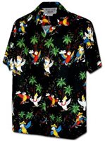 Pacific Legend Hawaiian Party Parrot Black Cotton Men's Hawaiian Shirt