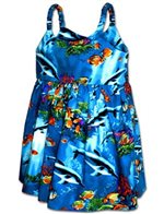 Pacific Legend Aquarium Blue Cotton Toddlers Hawaiian Bungee Dress