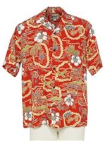Hilo Hattie Vintage Scenic Red Rayon Men's Hawaiian Shirt