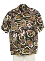 Hilo Hattie Vintage Scenic Black Rayon Men's Hawaiian Shirt