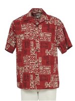 Hilo Hattie Petro Red Cotton Men's Hawaiian Shirt