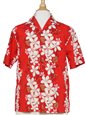 Two Palms Vintage Plumeria Red Cotton Men&#39;s Hawaiian Shirt
