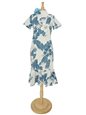 Anuenue Lanai  Blue Cotton Hawaiian Sleeve Midi Dress