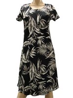 Paradise Found Tropical Paradise Black Rayon Hawaiian A-Line with sleeves Short Dress