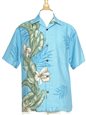 Hilo Hattie Orchid Panel Light Blue Rayon Men&#39;s Aloha Shirt