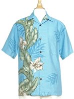 Hilo Hattie Orchid Panel Light Blue Rayon Men's Aloha Shirt