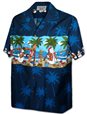 Pacific Legend Snowman with Palm Tree Navy Cotton Men&#39;s Hawaiian Shirt