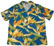 Paradise Found Watercolor Bird of Paradise Blue Rayon Women&#39;s Hawaiian Shirt