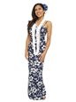 Hilo Hattie Classic Hibiscus Pareo Navy Cotton Long Adjustable Strap Dress