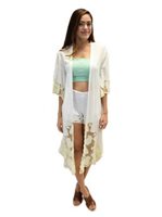 Angels by the Sea Kimono with Pineapple Embroidery White Rayon Paina Jacket