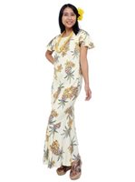 [Exclusive] Two Palms Hale Kahiki Cream Rayon Hawaiian Long Dress