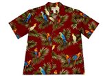 Ky's Parrot on Leaf Red Cotton Men's Hawaiian Shirt