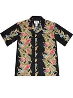 Ky's Bird of Paradise Black Cotton Men's Hawaiian Shirt