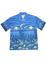 Ky's Under The Sea Paradise Navy Blue Cotton Men's Hawaiian Shirt