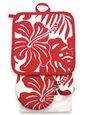 Island Heritage Hibiscus Floral Red Oven Mitt &amp; Potholder set