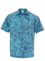 Island Leaf Turquoise Poly Cotton Men's Hawaiian Shirt