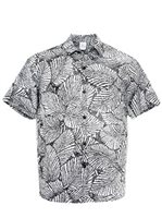 Island Leaf White&Black Poly Cotton Men's Hawaiian Shirt