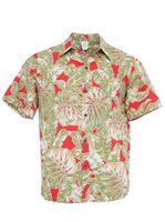 Monstera&Banana Leaf Red Poly Cotton Men's Hawaiian Shirt