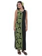 Hilo Hattie Prince Kuhio Black&amp;Green Rayon Piping Neck Long Dress