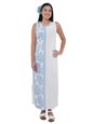 Hilo Hattie Prince Kuhio White&amp;Blue Rayon Piping Neck Long Dress