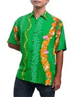Hilo Hattie Ohia Green Rayon Men's Hawaiian Shirt