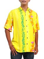 Hilo Hattie Ohia Yellow Rayon Men's Hawaiian Shirt