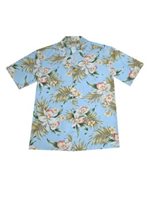 Ky's Blooming Orchid Sky Blue Rayon Men's Hawaiian Shirt